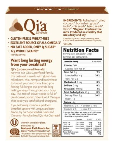Natures Path Organic Qia Gluten Free Creamy Coconut Oatmeal Packets