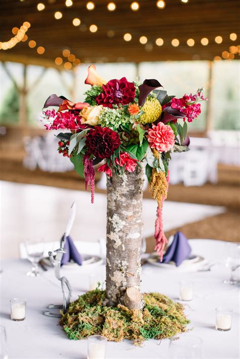Rustic Wood Log Centerpiece With Green Moss