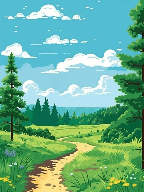 Premium Ai Image A Cartoon Illustration Of A Dirt Road In A Green