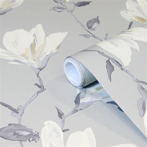 Goodhome Leuzea Grey Floral Smooth Wallpaper Departments Diy At Bandq