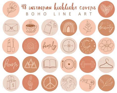 48 Boho Instagram Highlight Cover Icons Line Art Highlight Etsy