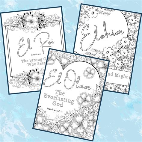 Names Of God Scripture Coloring Pages Printable Adult Etsy