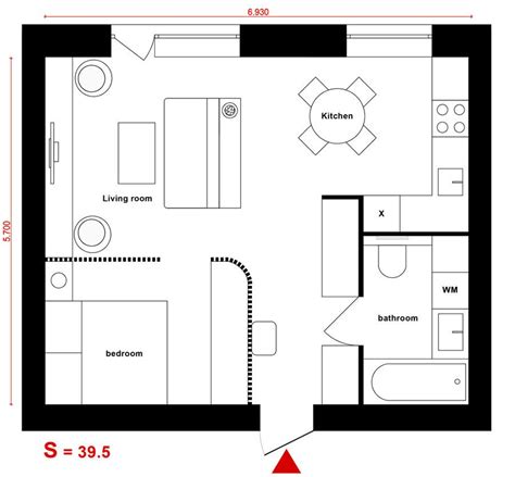 Arredo Per Appartamento Di 40 Mq 50 Studio Floor Plans Small Floor