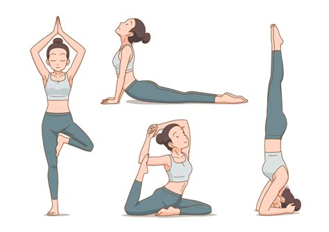 Set Of Cartoon Woman In Yoga Poses Vector Art At Vecteezy