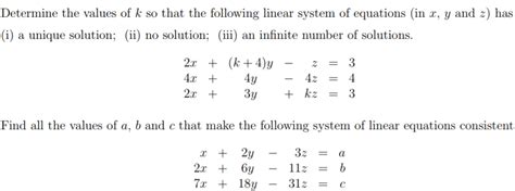 Solved Determine The Values Of K So That The Following