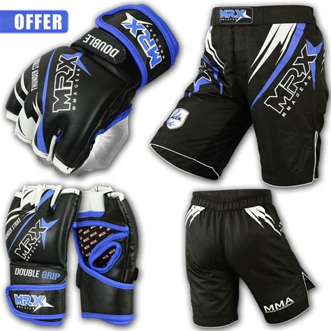 Mma Gloves Shorts Ufc Cage Grappling Kickboxing Fight Gear Set Black