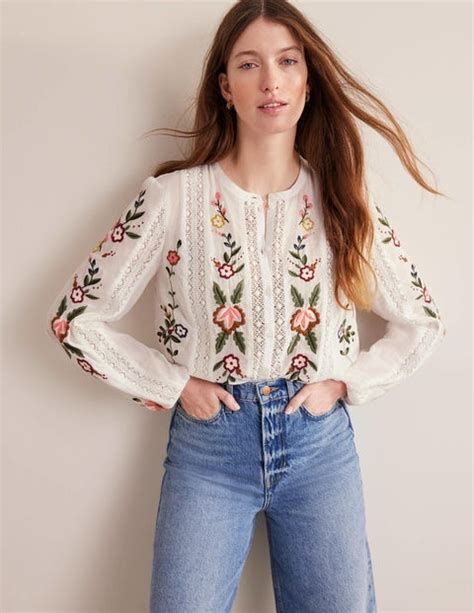 Floral Embroidered Blouse White Boden Us