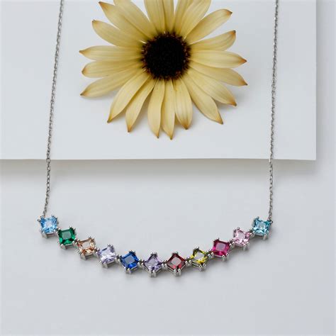 Custom Birthstone Necklace Sterling Silver Jewelry Women Etsy