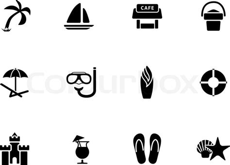 Beach Icons On White Background Stock Vector Colourbox