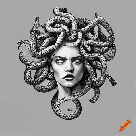 Black And White Ink Illustration Of Medusa