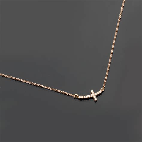 Women K Rose Gold Cttw Diamond Sideways Cross Pendant Necklace