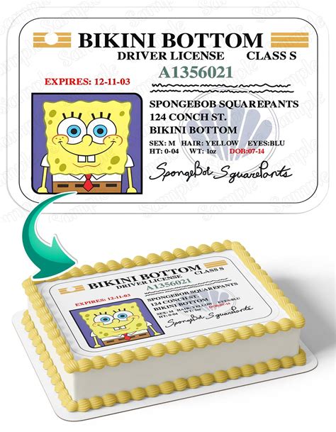 Spongebob Bikini Bottom Driver License Edible Cake Toppers