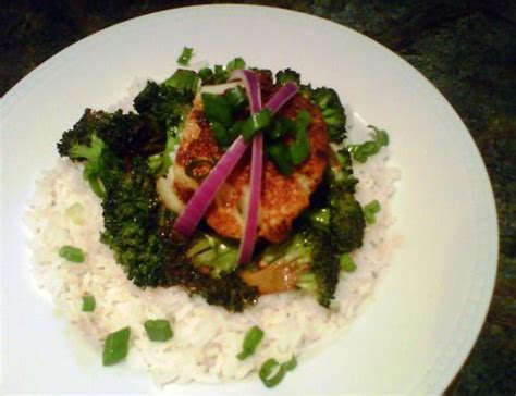 Pan Fried Curried Chilean Sea Bass Over White Rice And Broccoli