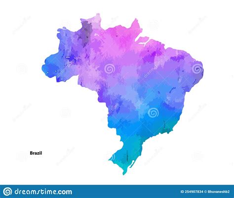 Colourful Watercolour Map Design Of Country Brazil Isolated On White