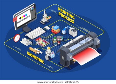 Printing House Polygraphy Industry Isometric Composition Stock Vector