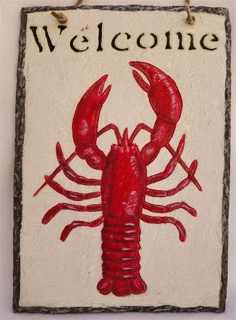 Hand Painted Welcome Sign With A Red Lobster New England Style Welcome