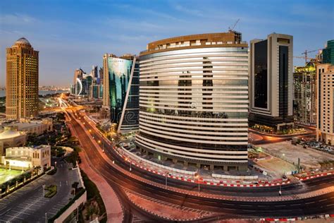 A Skyline View Of Doha City Center At Dusk Stock Photo Image Of Boom