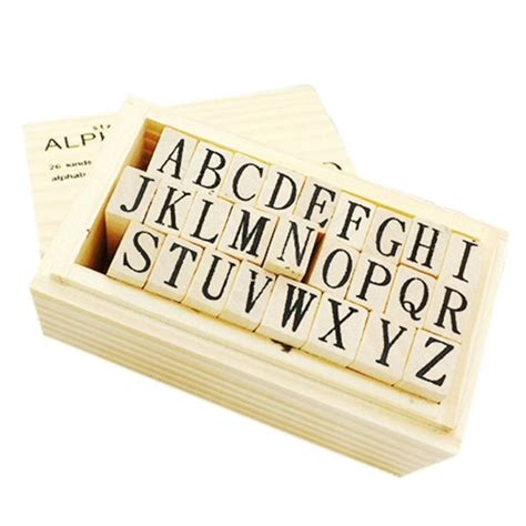 Wooden Uppercase Alphabet Rubber Stamp Kit Letter Set Stamps Etsy