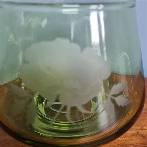 Vintage Caithness Crystal Glass Green Rose Bowl Vase Etsy