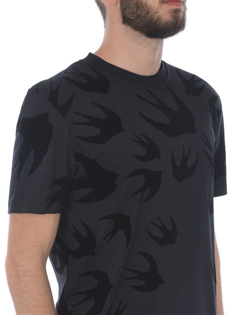 T Shirts Mcq Swallow Flock Print Black T Shirt RLT
