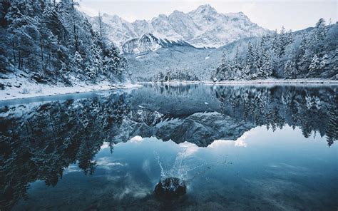 Snowy Mountain Range Lake Reflection 4k Wallpaper
