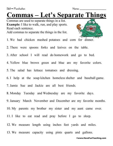 Weekly Grammar Worksheets Commas Answers