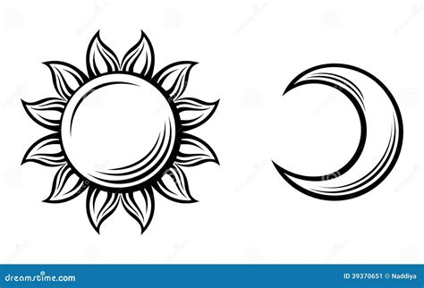 Black Silhouettes Of The Sun And The Moon Vector Stock Vector