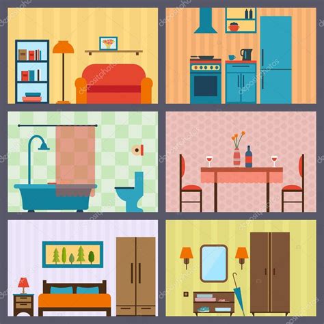 House Rooms With Furniture Icons — Stock Vector © Elvetica 77300208