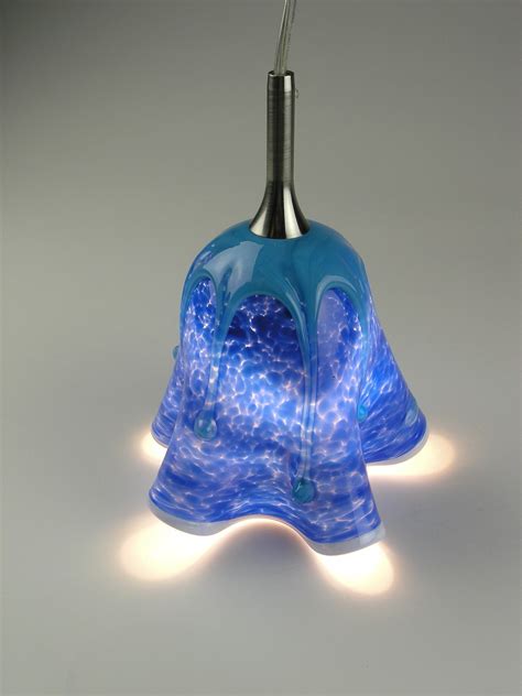 Blue Flower Art Glass Mini Pendant Light