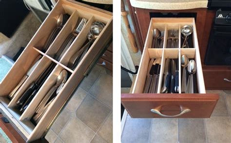 A simple yet brilliant organizer, this hanging closet organizer is available in two colors — bronze and gray. DIY RV Kitchen Drawer Organizers for $10 - Just a Little ...