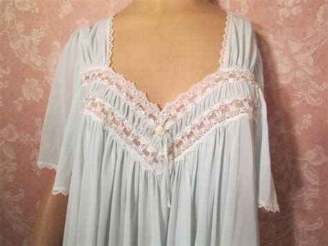 Miss Elaine Vintage Nightgown Aqua 1x 2x Plus Size Full Short Flutter