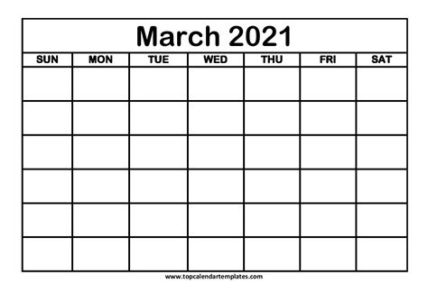 Printable March 2021 Calendar Pdf Template Calendar Design