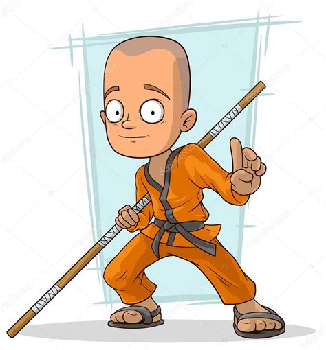 Cartoon Young Kung Fu Buddhist With Stick Stock Illustration By ©gbart