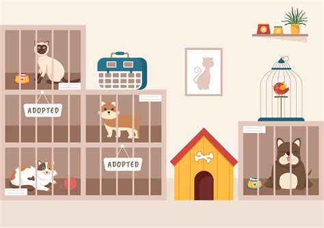 Ilustración De Dibujos Animados De Refugio De Animales Con Mascotas