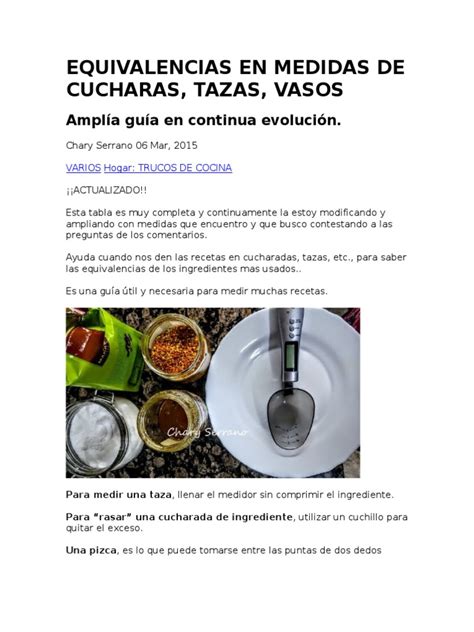 Equivalencias En Medidas De Cucharas Pdf Litro Alimentos