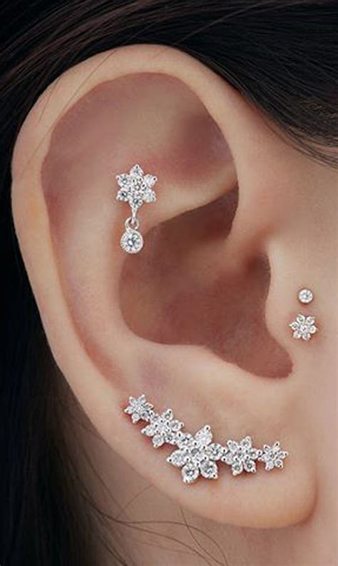 Crystal Flower Ear Piercing Ideas Ear Jewelry Gold Earrings Studs