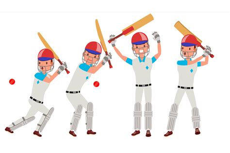 Cricket Player Vector In Action Cricket Team Character Poses Flat