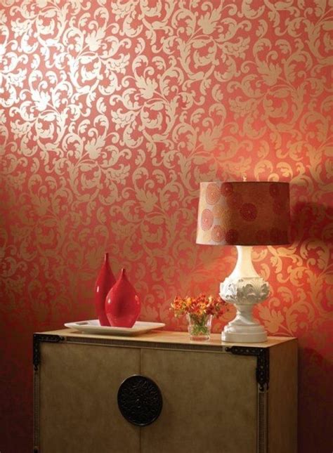 Red Wallpaper With Golden Pattern With Images Wall Texture Design