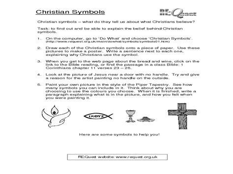 Christian Symbols Worksheet For 4th 6th Grade Lesson Planet