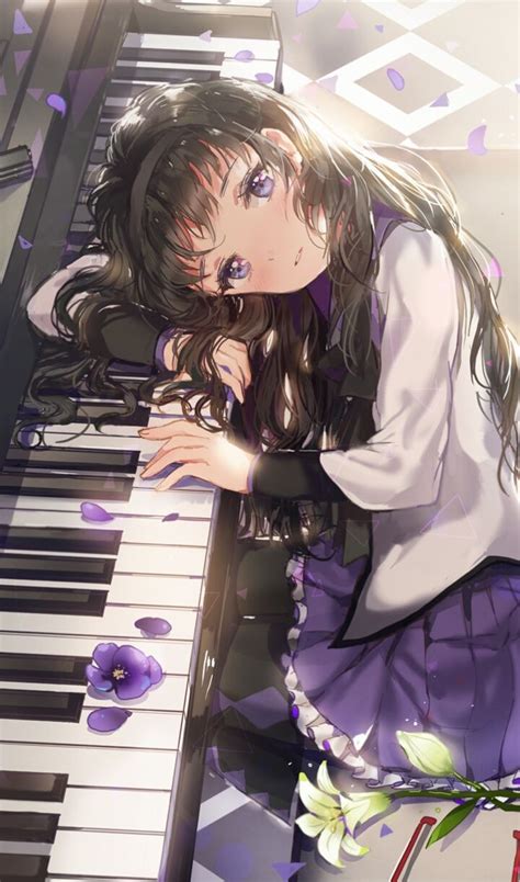 Sad Anime Girl Playing Piano