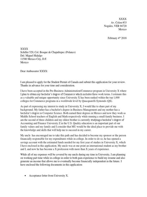 Cover Letter Sample For Canada Embassy University Academic Degree