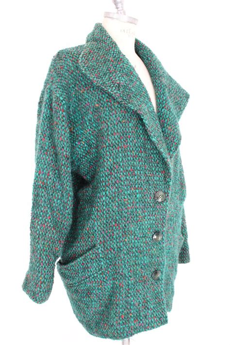 Emanuel Ungaro Green Pink Mohair Wool Boucle Classic Cocoon Coat At 1stdibs