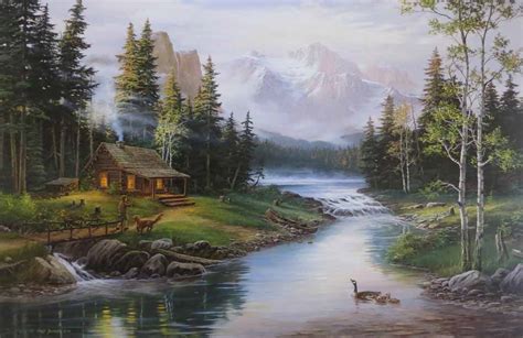 Cabin By The Lake Painting At Explore Collection