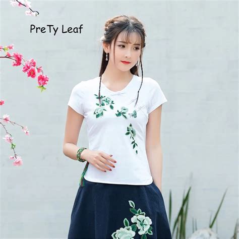 2018 Summer Folk Style New Embroidery Slim Cotton T Shirt In T Shirts From Womens Clothing On