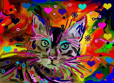 Colorful Cat Painting By Bogdan Floridana Oana