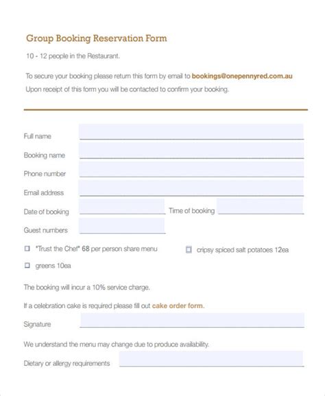 FREE Restaurant Reservation Forms In PDF MS Word