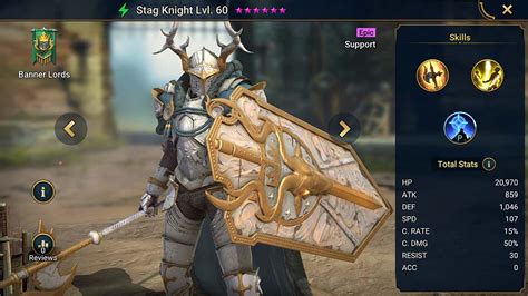 Stag Knight Raid Shadow Legends Info Skills Equipment Mastery Guide