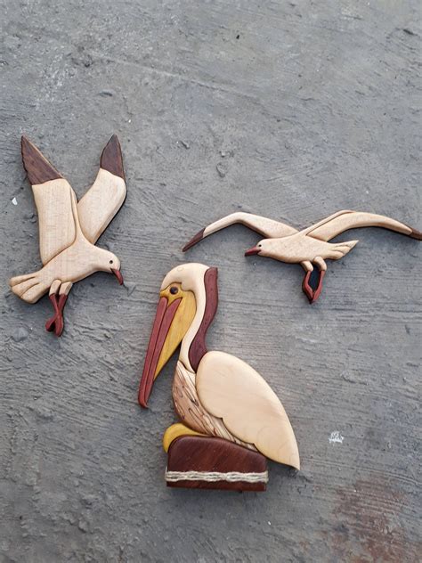 Brown Pelican And Seagulls Express Shipping Door Trim Intarsia Home Decor