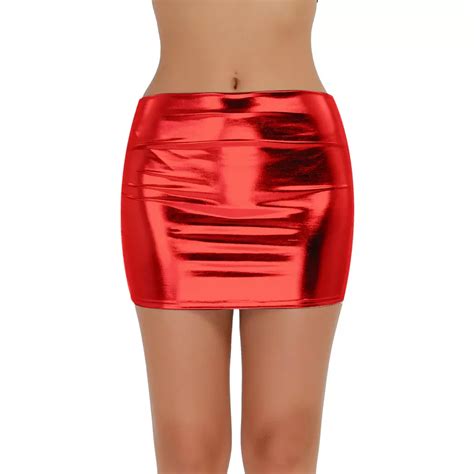 Women Shiny Metallic Sexy Mini Skirt Slim Fit Wetlook Patent Leather