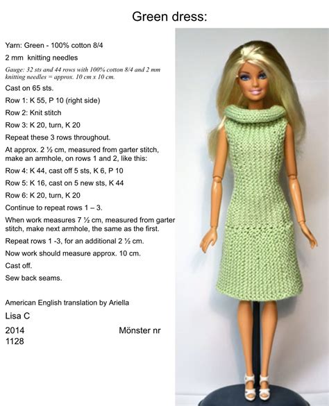 Free Knitting Patterns For Barbie Clothes Glamorous Doll Dress And